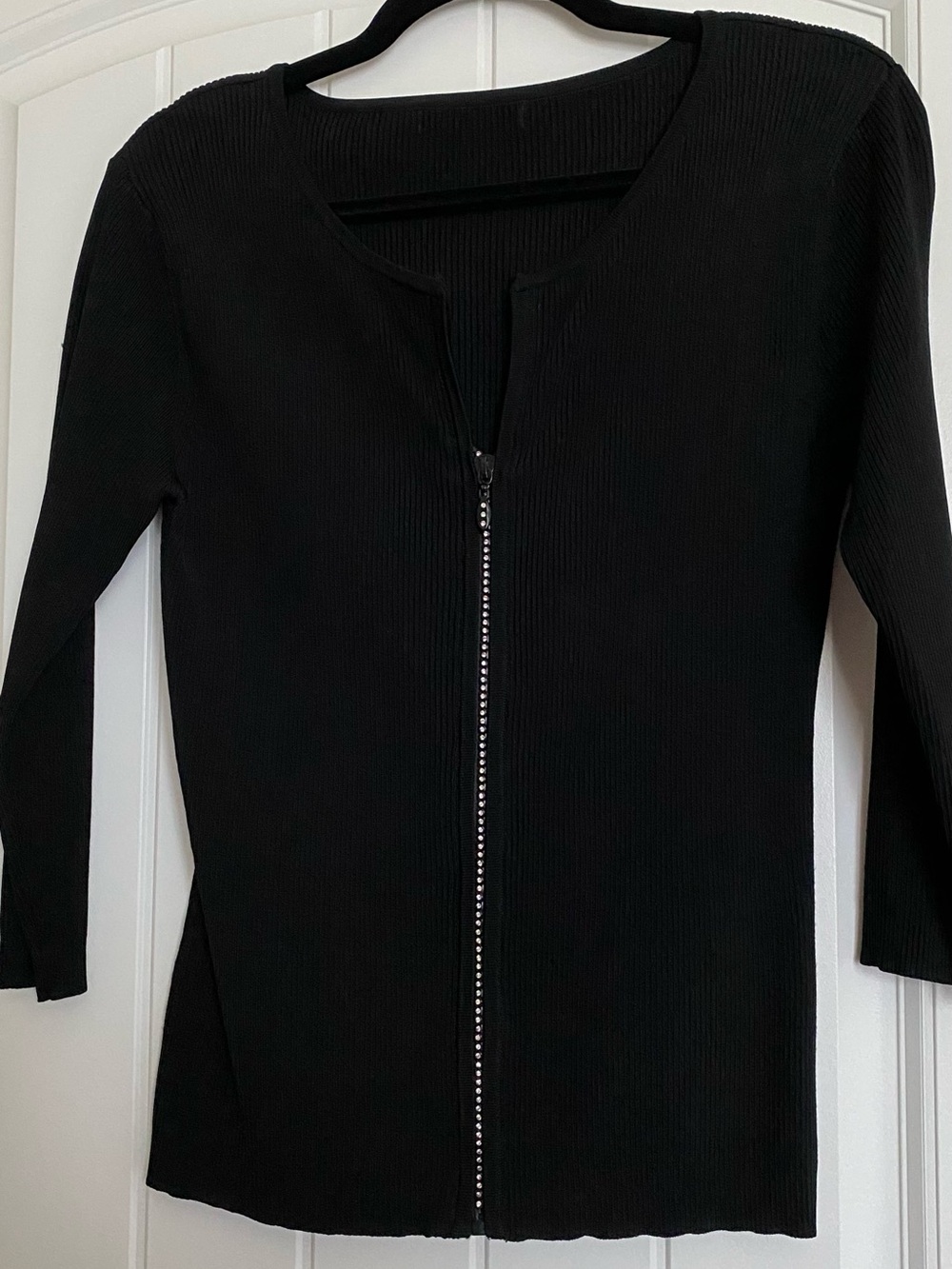 Black Ribbed Zip-Front Women's Cardigan